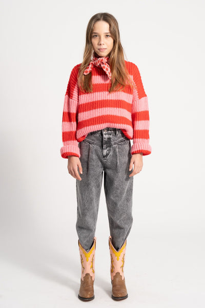 Piupiuchick knitted sweater red & pink stripes