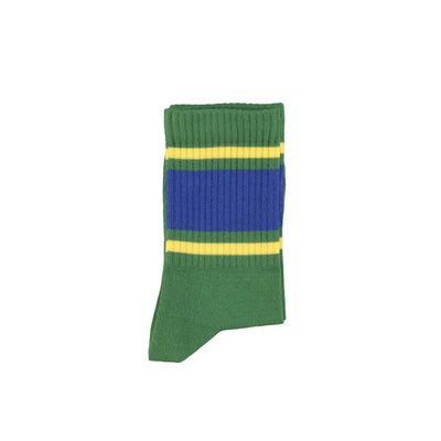 socks | green w/ blue & yellow stripes