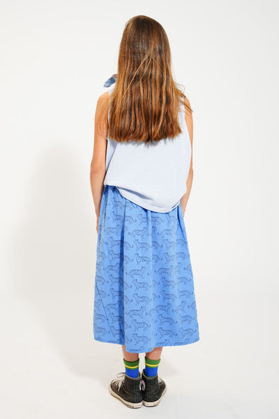 long skirt w/ front pockets | blue w/ black tigers