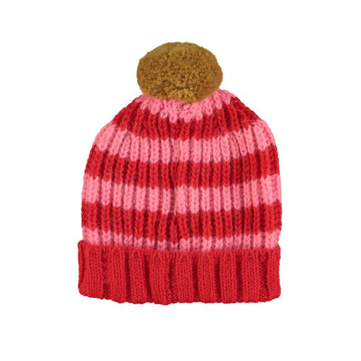 Piupiuchick knitted hat w/ pompon red & pink stripes