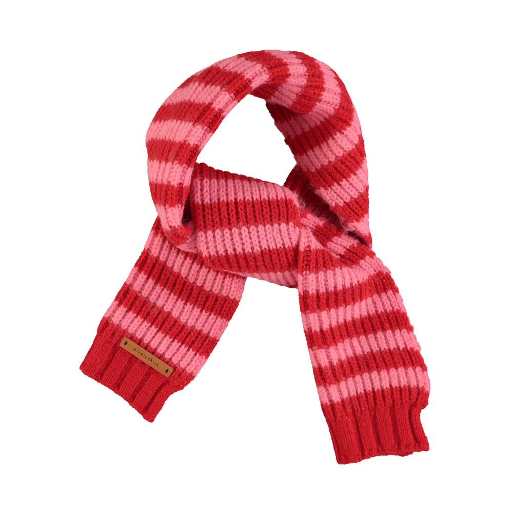 Piupiuchick knitted scarf red & pink stripes