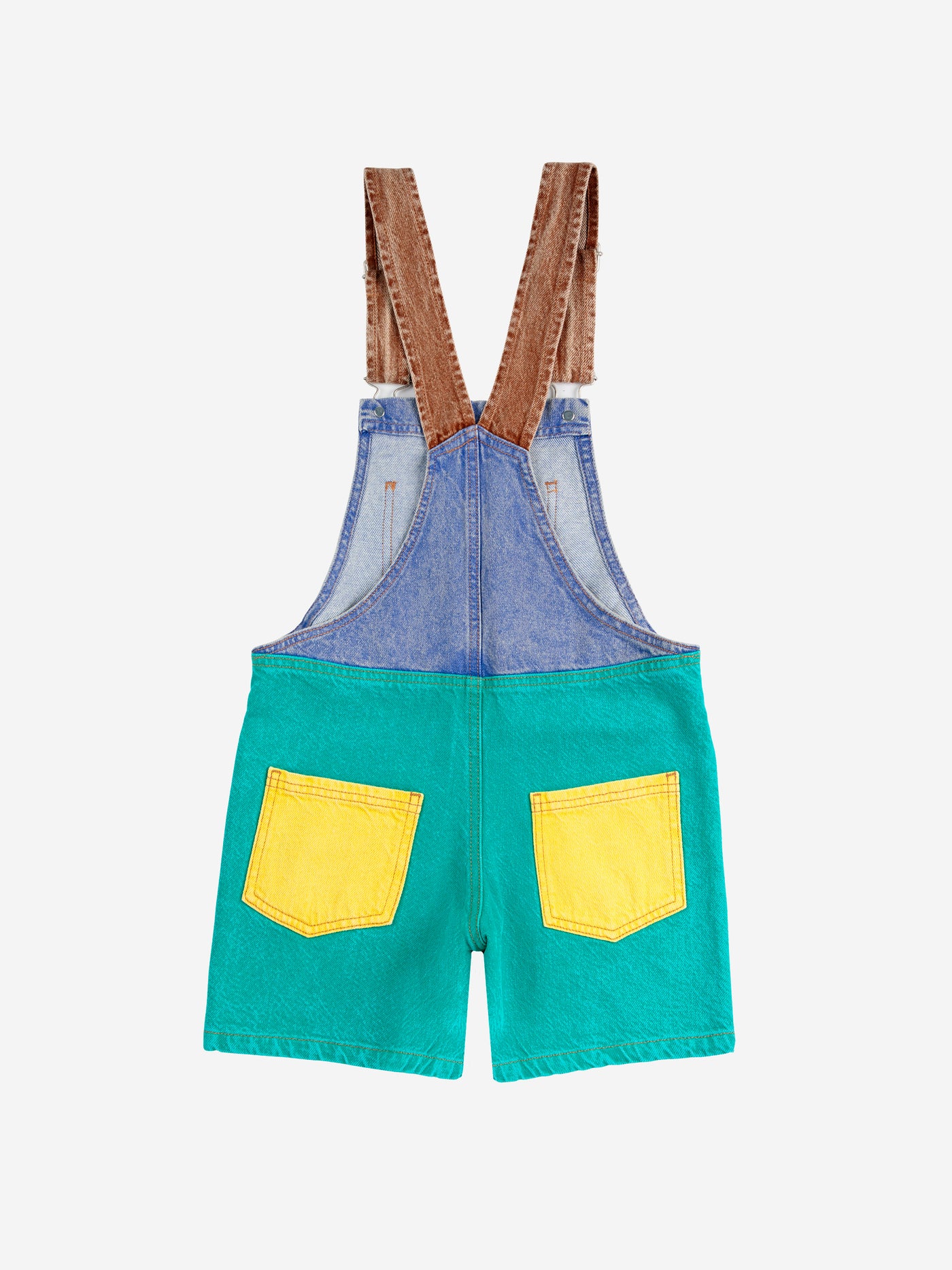 Smiling color block denim dungaree