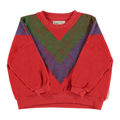 Piupiuchick terry cotton sweatshirt red w/ multicolor triangle print