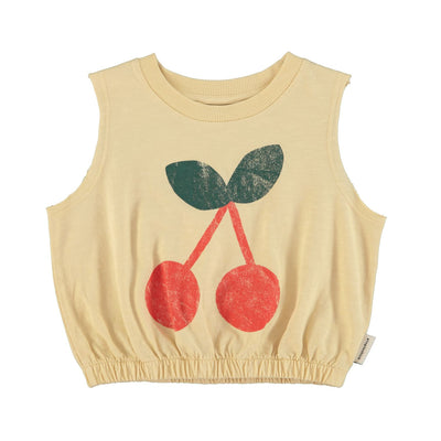 sleeveless top | sand w/ cherry print