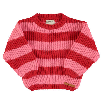 Piupiuchick knitted sweater red & pink stripes