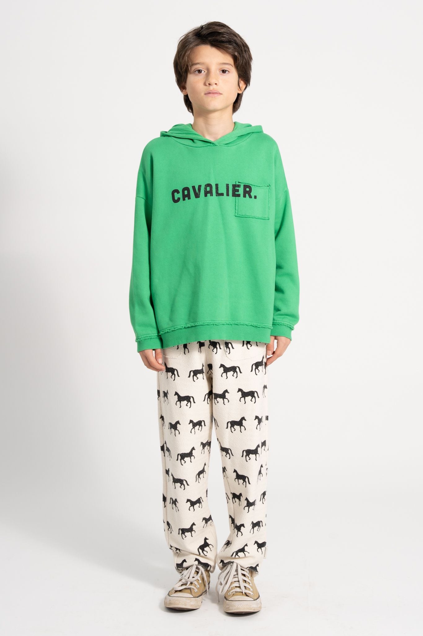 Piupiuchick/ hoodie/ green w/ "cavalier" print