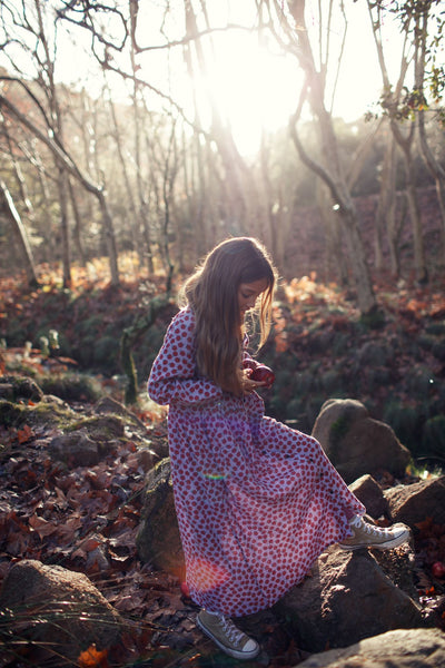 Piupiuchick long dress lilac w/ red apples