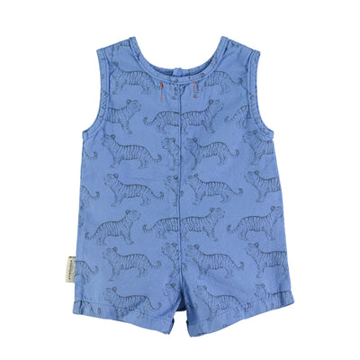 baby short jumpsuit | blue w/ black tigers