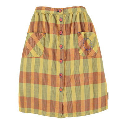 long skirt w/ front pockets | mustard checkered