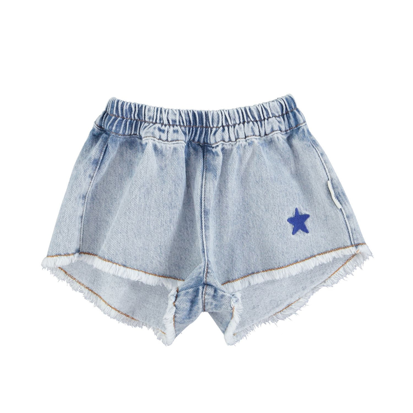 shorts w/ fringes | washed blue denim