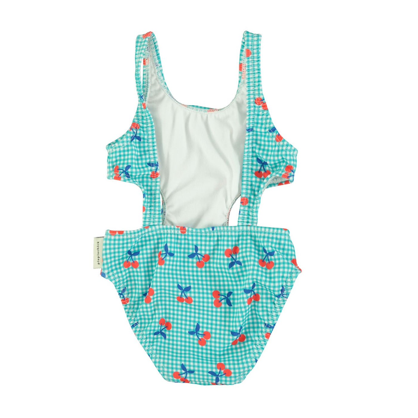 trikini/turquoise & white checkered w/ cherries