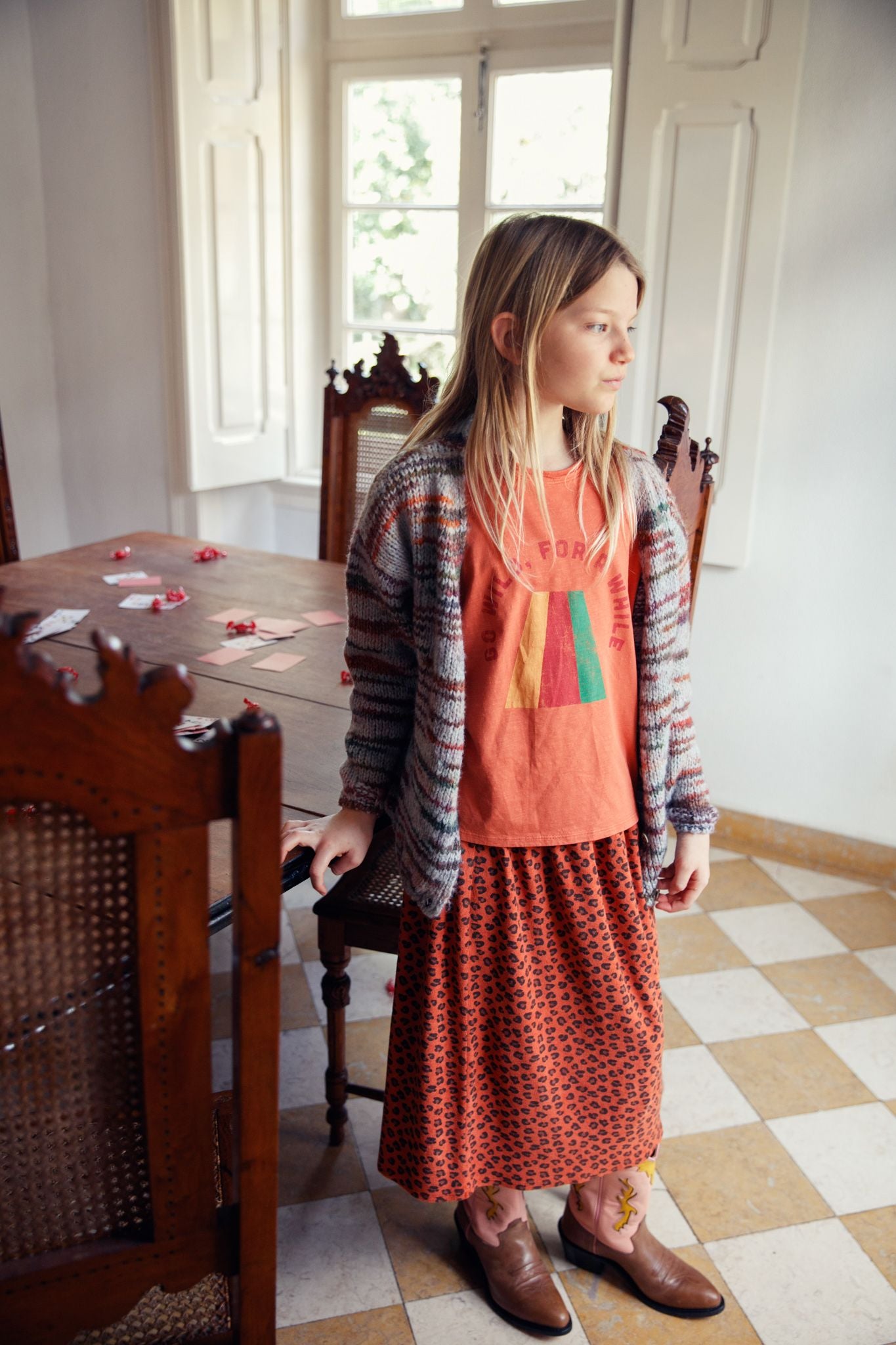 Piupiuchick long terry skirt terracotta w/ animal print