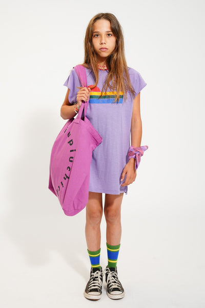 t-shirt dress | purple w/ multicolor wave print