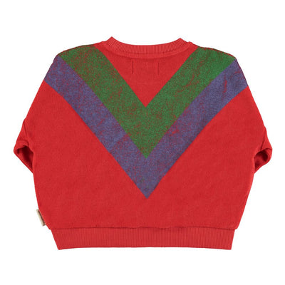 Piupiuchick terry cotton sweatshirt red w/ multicolor triangle print