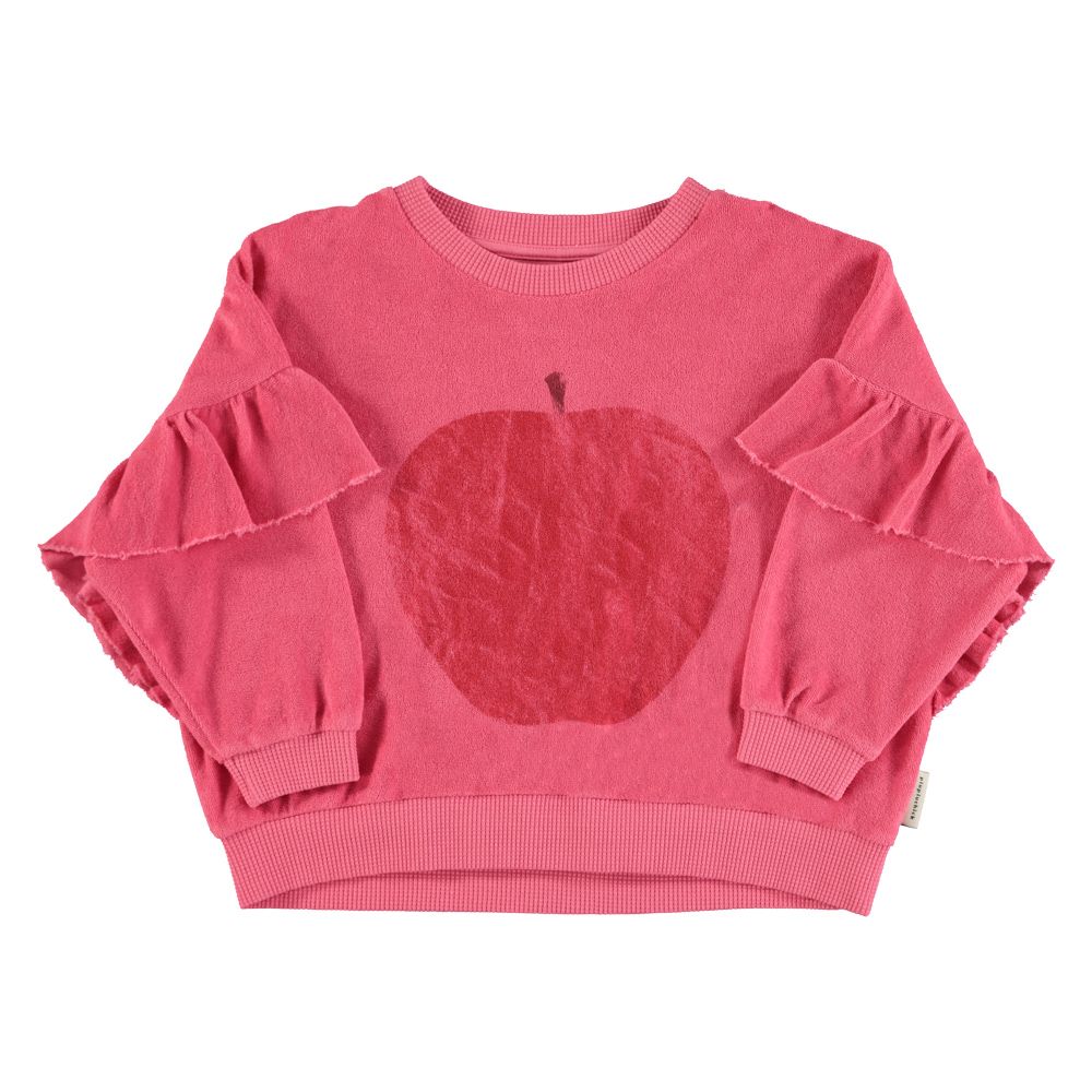 Piupiuchick Terry cotton sweatshirt strawberry pink w/ red apple print