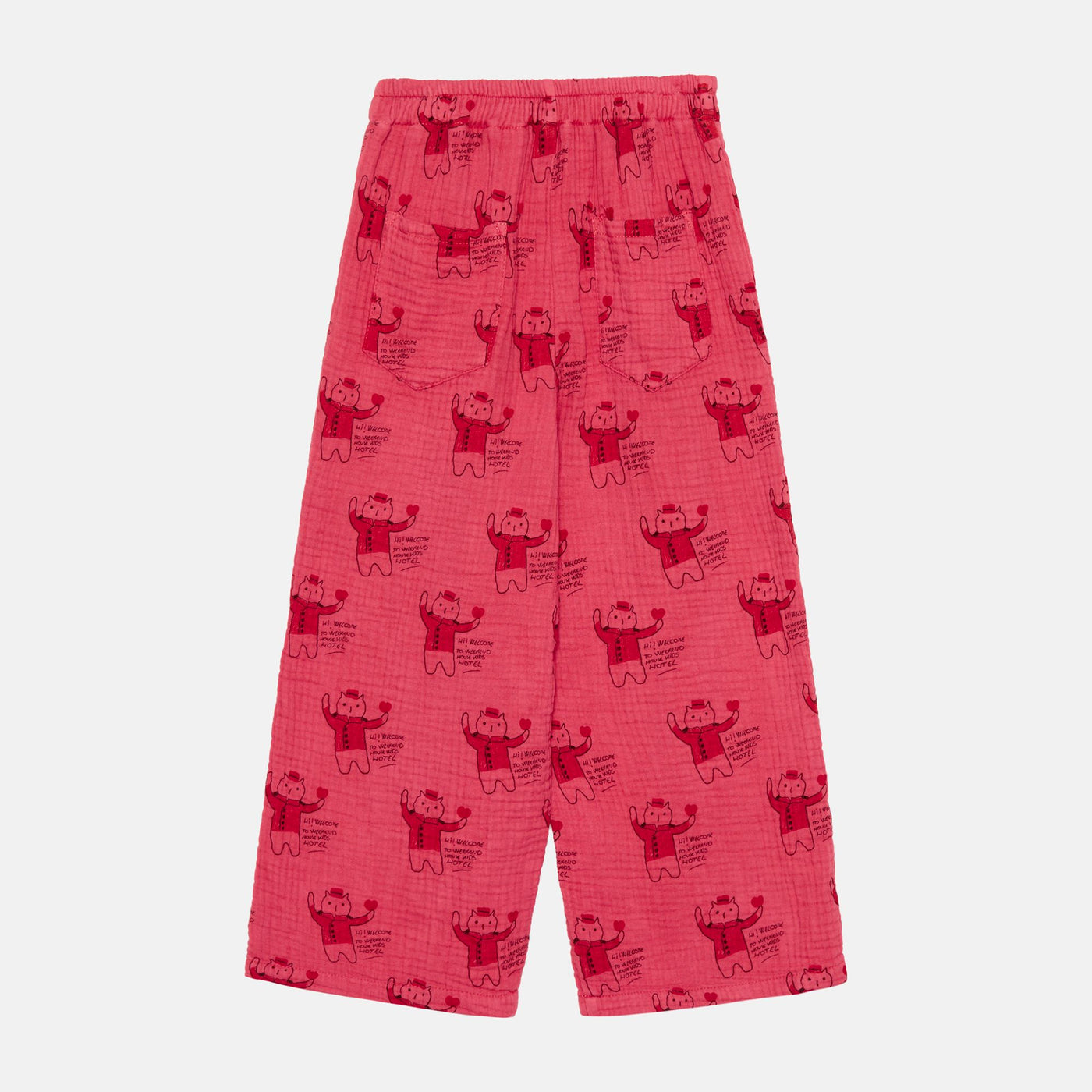 Pantalones rojos con estampado de gatos