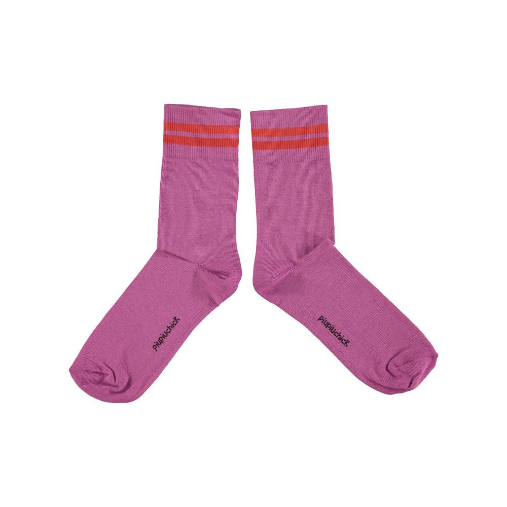 Piupiuchick short socks lilac w/ red stripes