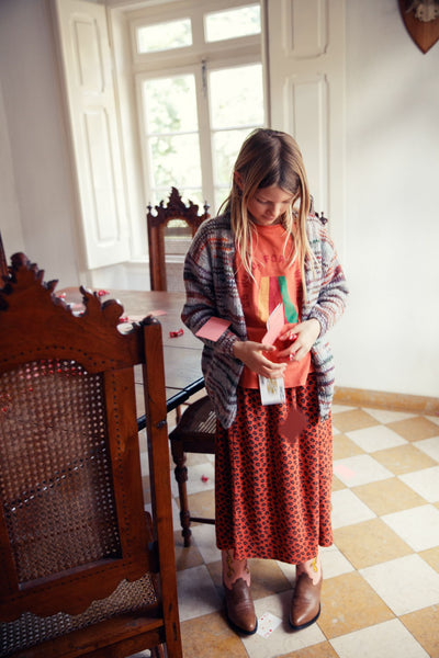 Piupiuchick long terry skirt terracotta w/ animal print