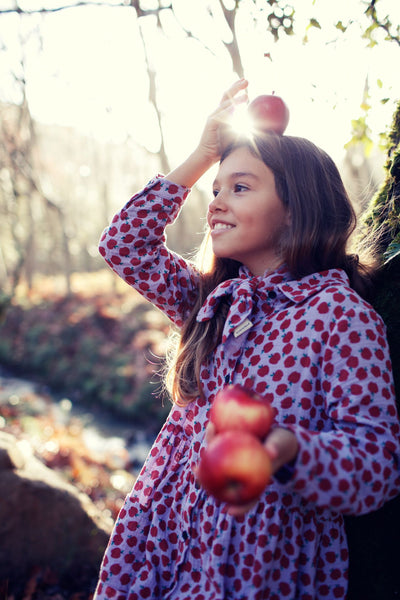 Piupiuchick long dress lilac w/ red apples