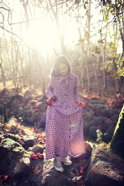 Piupiuchick long dress lilac w/ red apples