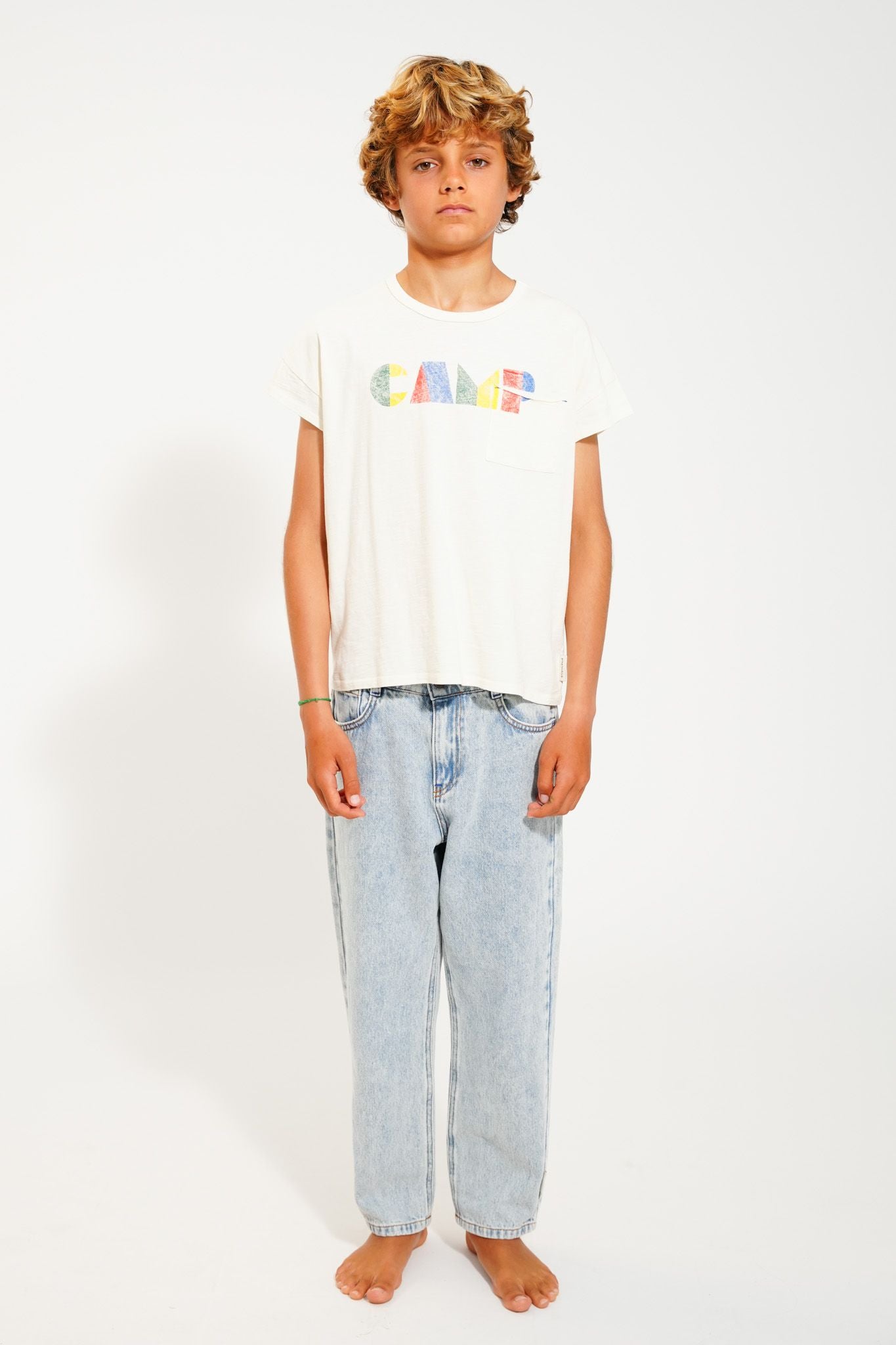 t'shirt | ecru w/ multicolor "camp" print