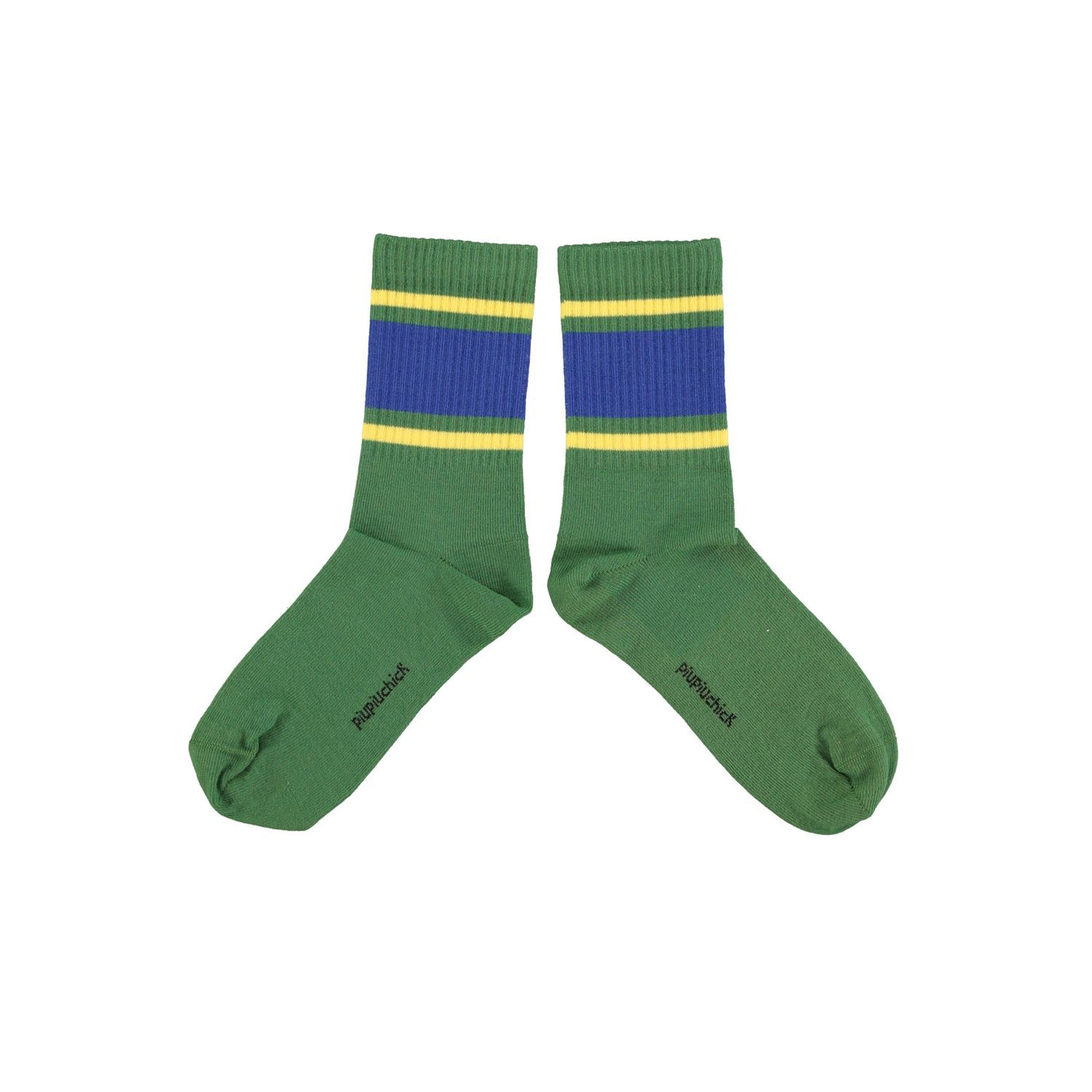 socks | green w/ blue & yellow stripes