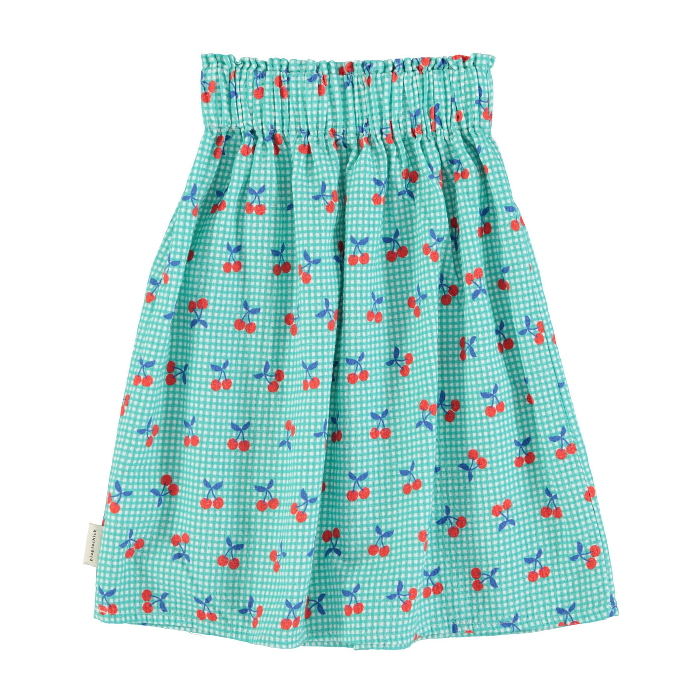 long skirt | turquoise & white checkered w/ cherries