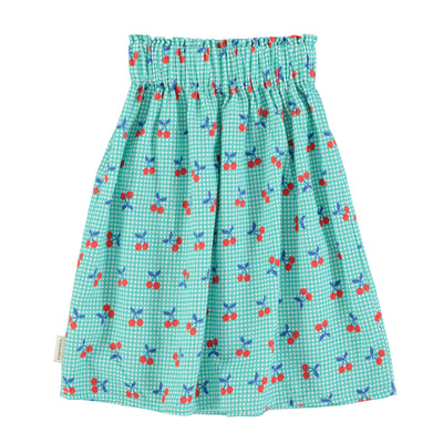 long skirt | turquoise & white checkered w/ cherries