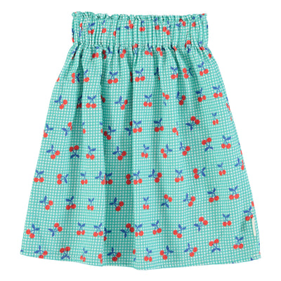 long skirt | turquoise & white checkered w/ cherries