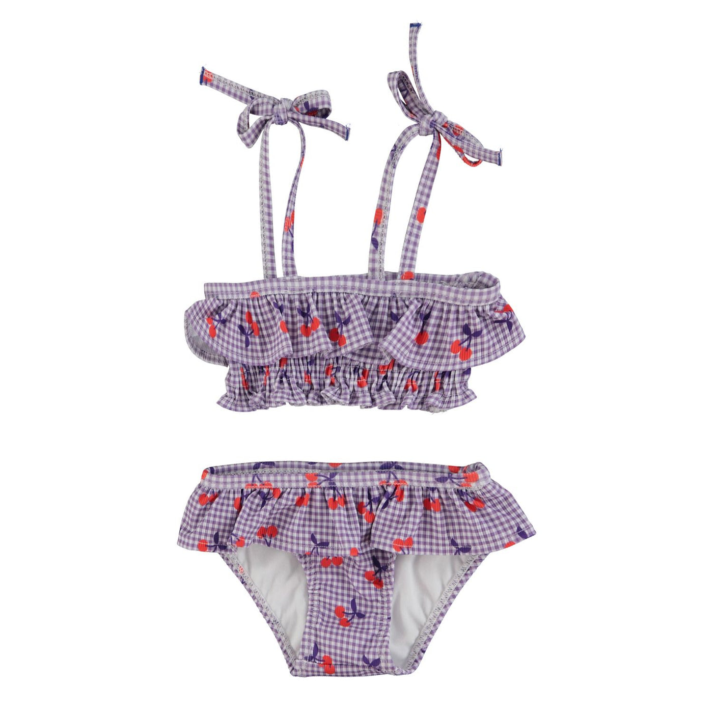 bikini/ purple & white checkered w/ cherries