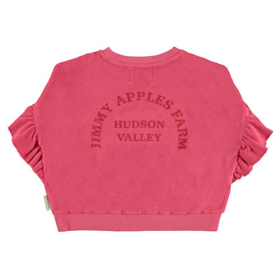 Piupiuchick Terry cotton sweatshirt strawberry pink w/ red apple print