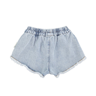 shorts w/ fringes | washed blue denim