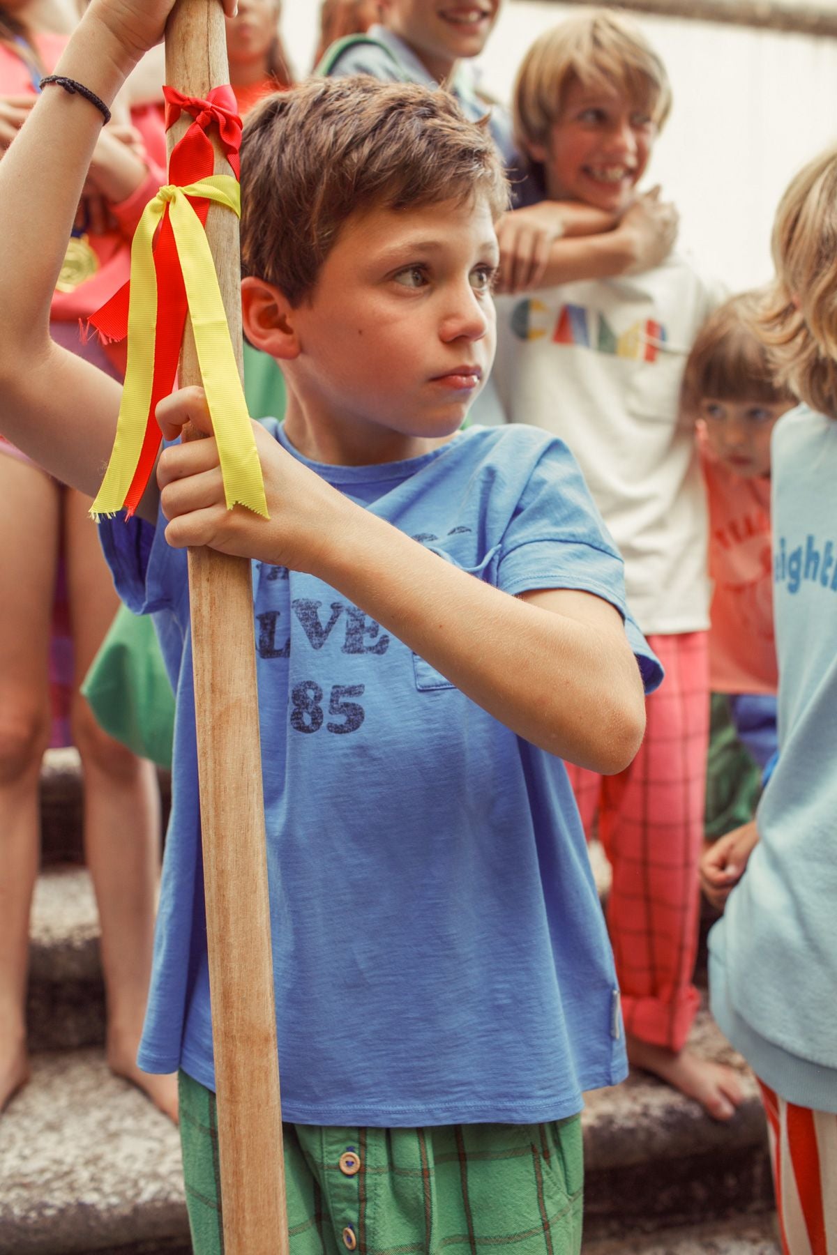 t'shirt | ecru w/ multicolor "camp" print