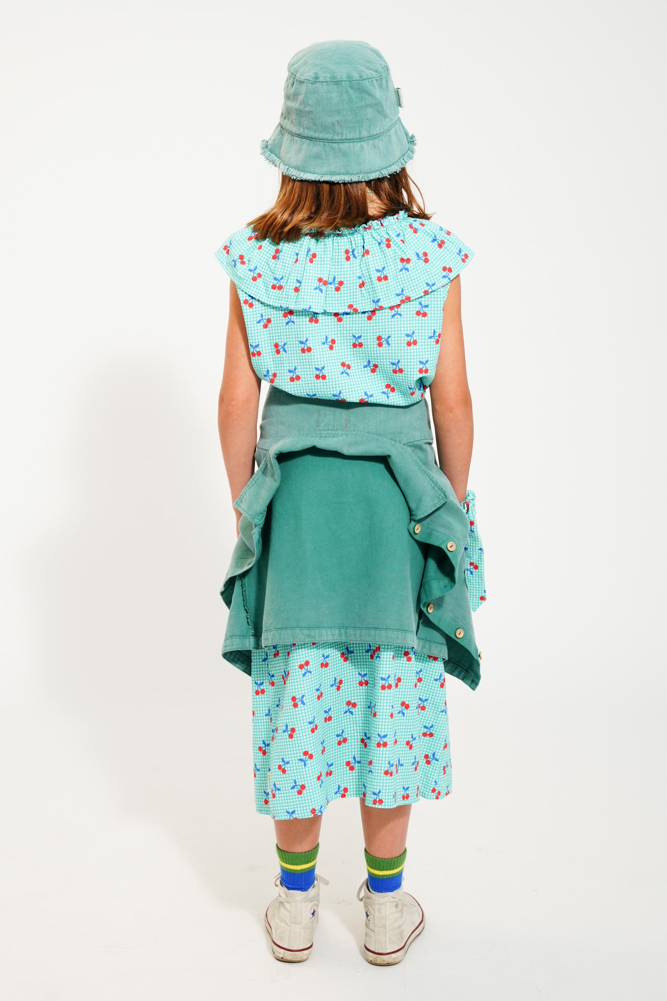 long skirt | turquoise & white checkered w/ cherries