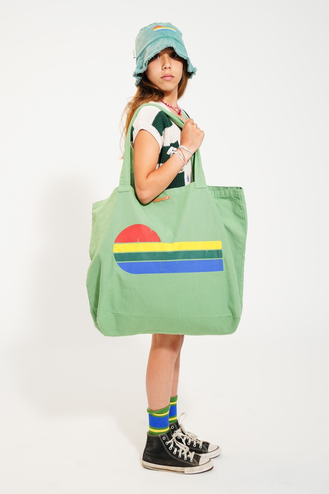 Bolsa XL / verde con estampado de ola