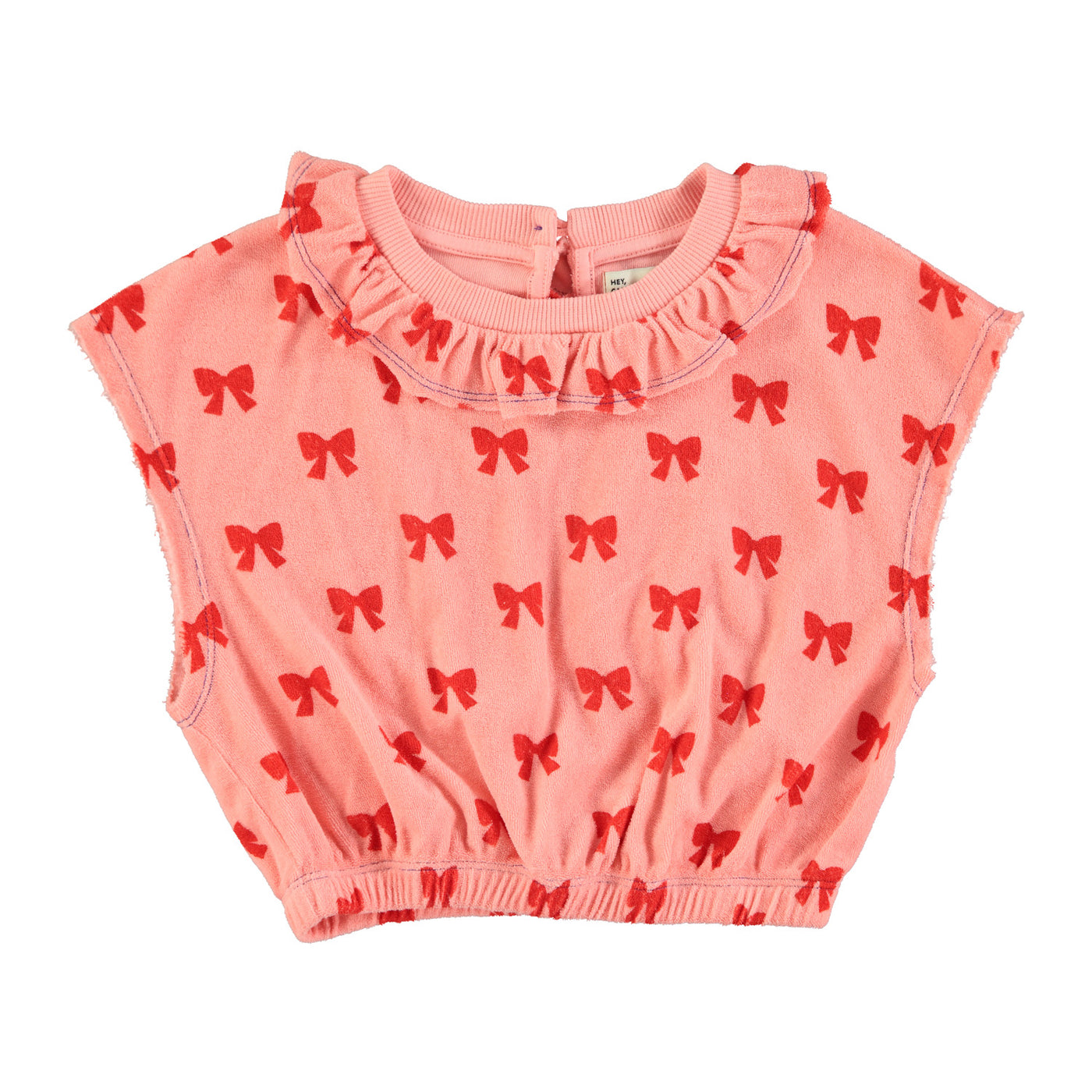 sleeveless blouse w/ collar | pink w/ red bows