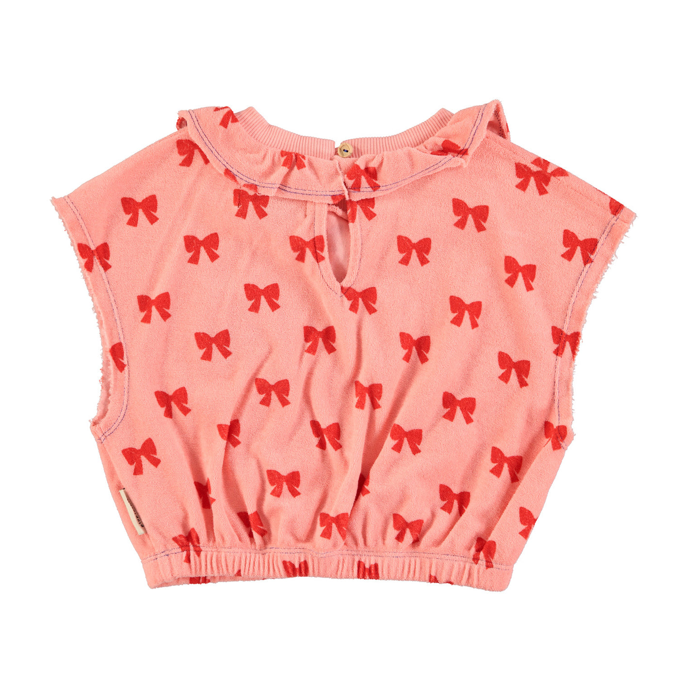 sleeveless blouse w/ collar | pink w/ red bows