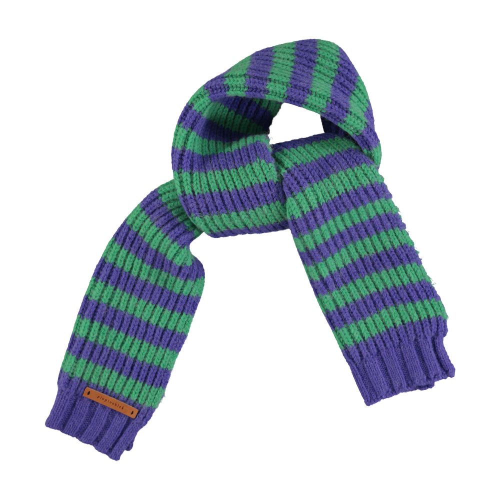 Piupiuchick knitted scarf green & purple stripes