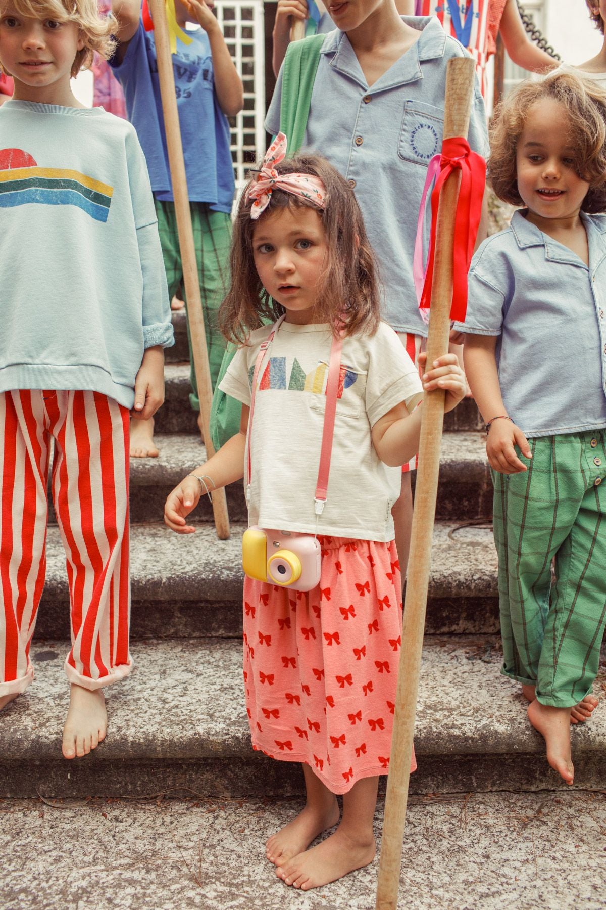 long skirt | pink w/ red bows