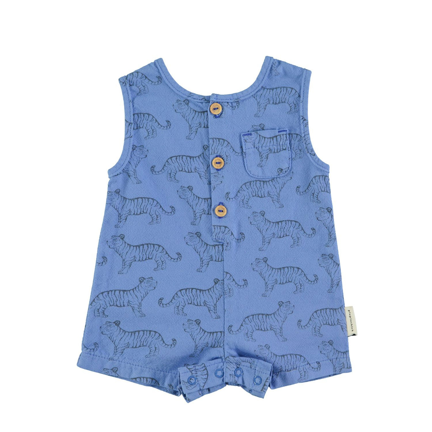 baby short jumpsuit | blue w/ black tigers